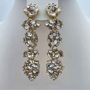 NEW BaubleBar Gold Crystal Statement Drop Earrings 3” Long